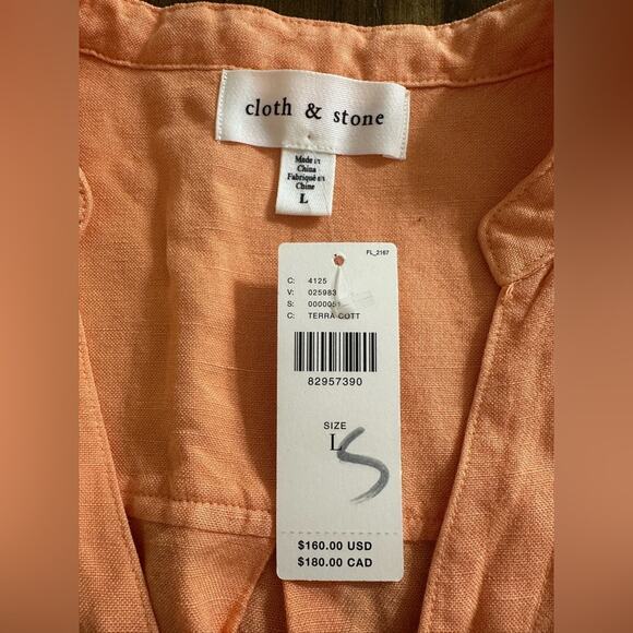 NWT Cloth and Stone sleeveless button down romper, Size Large linen/rayon - Picture 5 of 10